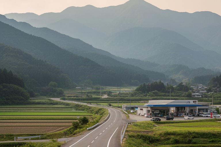 山梨県市川三郷町の道路と山並みを確認できるアクセス案内画像